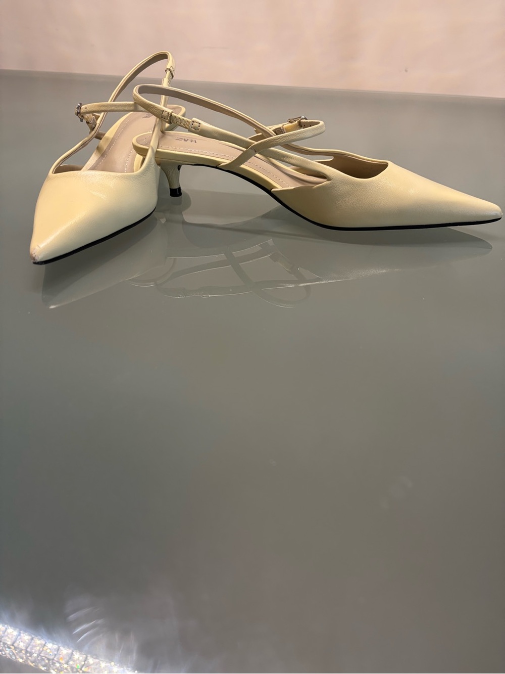 Zara  Lemony Yellow  color Pointed toe Slingback Kitten Heels Pump